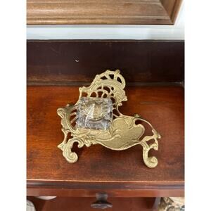 Vintage Andrea by Sadek Inkwell Ornate Solid Brass Art Nouveau Victorian Footed